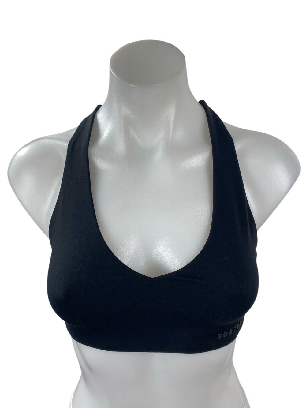 Bo + Tee Black Halter Yoga Gym Workout Athletic Activewear Tank Sports Bra Top S